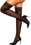 RSLOVE Thigh High Stockings for Women - Stripe Top with Anti-Slip Silicone Stay Up Sheer Pantyhose for Women