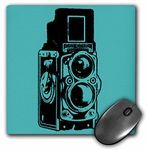 3dRose LLC 8 x 8 x 0.25 Inches Mouse Pad, Picture of a Vintage Twin Lens Reflex TLR Camera, Cyan (mp_20708_1)