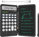 NEWYES Portable Calculator with Notepad, ROATEE Basic Calculator with Writing Tablet,12 Digits Large Display Rechargeable Solar Power Desk Calculator for Office, School AB0608