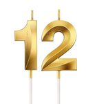 AR Giftzadda 12 Number 3D Golden Candle Cake Topper for Birthday/Anniversary Party Celebrations Pack of 1 (12 No. Gold)