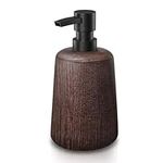 Asashizen Handmade Dark Brown Wood Soap Dispenser, Plastic Pump, Elegant Bathroom Decoration, Refillable Lotion Pump, Shower Bottle, Non-Slip Base, Durable and Stylish