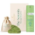 PLANTIFIQUE Massage Set: Jade Gua Sha Tool & Korean Face Serum with Jojoba Oil, Hyaluronic Acid and Niacinamide for Glowing Skin (30ml) - Skincare Gifts for Women, Moms, Teens