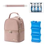 BABEYER Breastmilk Cooler Bag with Ice Pack Fits 6 Baby Bottles Up to 9 Ounce,Breast Pump Bag with Shoulder Strap Double Layers Cooling Bag for Nursing Mom Daycare, Outdoor,Work-Pink