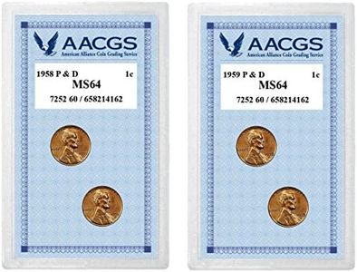American Coin Treasures 1958 Lincoln Wheat Pennies P&D Graded MS64 + 1959 Lincoln Memorial Pennies P&D Graded MS64