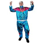 Shell Suit Costume Fancy Dress 80's Shell Suit Chav - Outfit Blue Shiny Zip-Up Jacket + Matching Trousers with Pockets Tracksuit - Large