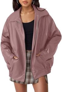 AUTOMET Women's Oversized Faux Leather Jacket Boyfriend Biker Moto Coat Lightweight Fall Bomber Outerwear Darkpink XL