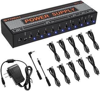 STRICH Guitar Pedal Power Supply, 10 Isolated DC Output for 9V/12V/18V Effect Pedal, 100mA 500mA Pedalboard Power Supply with Short Circuit Protection, Noise Reduction Circuit Design, SPS-10
