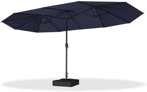 Purple Leaf Double-Sided Rectangle Patio Umbrella with Weighted Base - 2.7 x 4.55 M, UPF 50+ UV Protection & Wind Resistant - Heavy Duty Outdoor Beach Umbrella for Pool, Deck & Backyard - Crank Lift & 12 Rust-Proof Steel Ribs (black Steel Navy Blue CLoth)
