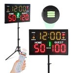 YZ Battery Powered Electronic Basketball Scoreboard with Stand, Countdown Timer Clock with Buzzer, Portable Tabletop Digital Scoreboard with Remote, Wall-Mounted Score Keeper for Multisport