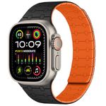 Amizee Magnetic Straps Compatible with Apple Watch Straps 49mm 46mm 45mm 44mm 42mm 41mm 40mm 38mm Women Men, Silicone Strap for iWatch Ultra 2 Series 10 9 8 7 6 SE 5 4 (49/46/45/44/42, Black Orange)