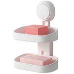 TAILI Double Layer Suction Soap Dishes for Bathroom, Max Hold 5 KG Soap Holder Bar for Shower, Wall Mounted, Drill-Free, Removable Plastic Soap Case with Drainage, Sponge Holder - White