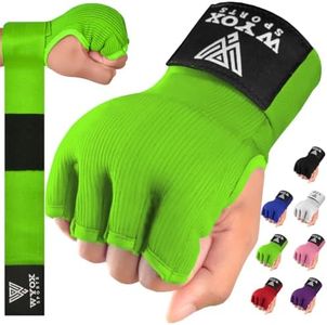 WYOX Gel Boxing Hand Wraps Inner Gloves for Men and Women, Quick 80cm Long Wrist Straps, Elasticated Padded Boxing Wraps for Muay Thai, MMA, Kickboxing, Martial Arts Training Bandages (Green, L/XL)
