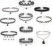 Lusofie 10Pcs Tatto Chokers Necklaces Set Lace Velvet Chocker Black Choker Necklaces for Women Cosplay Halloween Party Dress