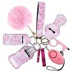 Upgraded Safety Keychain Set for Women, 10 Pcs Safety Keychain Accessories, Safety Siren with Personal Alarm for Women Girls Kids and Seniors (Pink)