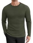 Ekouaer Men's Waffle Long Sleeve Shirts Crewneck Thermal Tops Lightweight Pullover Sweater Basic Tees S-XXL