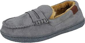 Boys New Hampshire Faux Suede Fur Lined Moccasin Slippers Shoes Size 1-6 (UK 1, Grey)