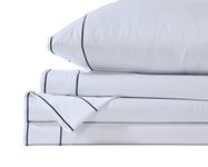 Lasimonne 400 Thread Count Cotton Sheet Sets, 100% Pure Combed Cotton Hotel Stitch Sheets, French Embroidery, Luxury Sateen Weave for Soft and Silky Feel (White with Grey Stitch, Queen)