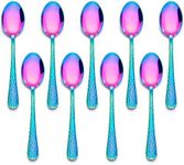 LIANYU 9 Pieces Rainbow Children Stainless Steel Spoon, Cute Toddler Spoons, Children Silverware Flatware Set, Kids Cutlery Set, Small Kid Utensil for Self Feeding