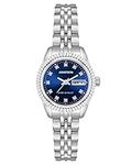 Armitron Women's Day/Date Crystal Accented Dial Metal Bracelet Watch, 75/2475, Silver/Navy Blue