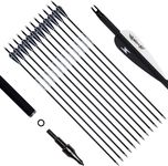 biubiusot 12Pcs 30 inch Archery Carbon Arrows Spine 500 Hunting Replaceable Broadhead for Recurve Bow Compound Bow Outdoor Target Practice Sports Game (black)