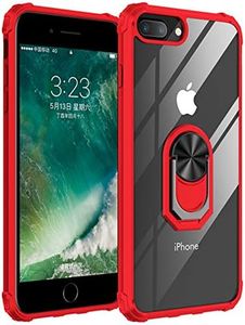 Cavor for iPhone 7 Plus/ 8 Plus Case,for iPhone 6 Plus/6s Plus Case,Clear PC Case TPU Bumper Protective Cover 360°Rotation Ring Holder Kickstand [Work with Magnetic Car Mount] (5.5")-Red