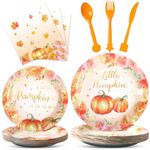 Maxcheck 150 Pcs Little Pumpkin Baby Shower Supplies Fall Pumpkin Plate and Napkin A Little Pumpkin is On The Way Party Decoration for Boy Girl Autumn Pumpkin Baby Shower Birthday Party Supplies