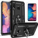 STARSHOP - Samsung Galaxy A20 Phone Case, [NOT FIT A20S/S20/A21] with [Tempered Glass Protector Included] Metal Ring Stand Shockproof Drop Protection Phone Cover-Black