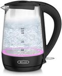 BELLA 1.7 Liter Glass Electric Kettle, Quickly Boil 7 Cups of Water in 6-7 Minutes, Soft Pink LED Lights Illuminate While Boiling, Cordless Portable Water Heater, Carefree Auto Shut-Off, Black