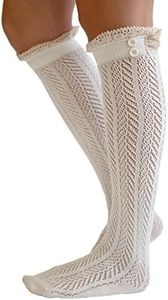 The Original Button Boot Socks with Lace Trim Boutique Socks by Modern Boho Ivory One Size