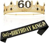 60TH Birthday King Crown and Birthday King Sash,60TH Birthday Gifts for Men. Birthday Party Decoration for Men(Gold)