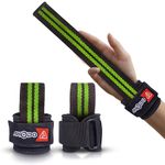 Aprodo Power Weight Lifting Bar Straps with Wrist Support Wraps, Gym Workout, Bodybuilding, Powerlifting, Strength Training for Men & Women (Black and Green)