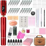 Eyebrow Microblading Tattoo Gun Kit - Professional Tattoo Pen & Brow Pencil Set for Microblading Supply, Semi-Permanent Makeup Tattoo Machine with 50Pcs Needles for Artists Starter