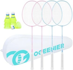 OGEENIER Badminton Rackets Set of 4 for Beginner, Badminton Set with 6 Nylon Shuttlecocks, Lightweight Badminton Racquet for Outdoor Backyard Games