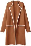 MEROKEETY Women's Open Front Coatigan Sweater Long Sleeve Casual Knit Lapel Cardigan Coat with Pockets, BlockCaramel, Medium