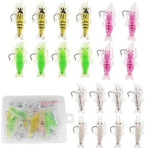 Proberos® Fishing Lures Kit, 20 Pcs Soft 1.6'' Mini Shrimp-Shape Lures Fishing Hook, 6-Color Bionic Fishing Baits for Freshwater & Saltwater