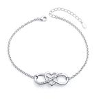 DAOCHONG I Love You Mom S925 Sterling Silver Heart Infinity Bracelet & Ring for Mother Mama Mommy Mum Birthday Jewelry, 9 inch, Sterling Silver, Cubic Zirconia