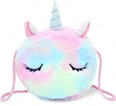 Tickles Fabric Unicorn Crossbody Bag for Girls, Small Plush Bag, Sling Bag for Girls, Girl Unicorn Backpack Bag (Color: Pink Blue Size: 17 cm)