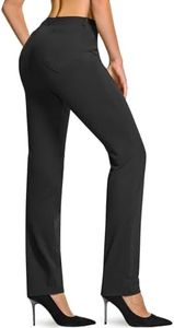 TSLA Women's Yoga Dress Pants Inseam 31 inch Stretchy Work Slacks Business Casual Straight Leg Pull on Trousers w 4 Pockets FBP51-BLK_X-Small