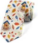 Ambesonne Men's Tie, Autumn Birds Falling Leaves, 3.7", Blue Burnt Sienna Mustard