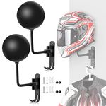 CJBIN Helmet Stand, 2 Pieces 180°Rotation Helmet Holder, Helmet Wall Mount Motorcycle Accessories with 2 Hooks, Strong Helmet Rack Hanger for Baseball Rugby Helmets, Hats, Coats, Wigs, Clips