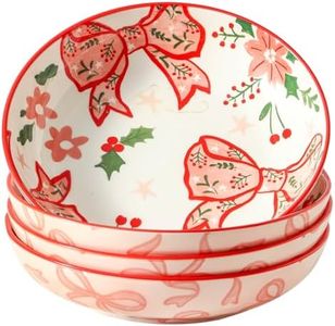 Tikooere Christmas Collection 42 OZ Salad Bowls Set of 4, Pasta bowls for Family Gatherings,Christmas and Daily Meals, Versatile Plate Bowls for Holiday Entertaining,Microwave and Dishwasher Safe