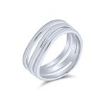 Stacking Style Simple 3 Three Row Wide Band Ring For Men Women Polished .925 Sterling Silver