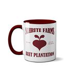 Schrute Farms Mug- The Office US Funny Novelty Gift Present Dwight TV Shows Idea Heavy Duty Handle Dishwasher and Microwave Safe Birthday Christmas Coffee (Boardeaux Red Handle Prime)