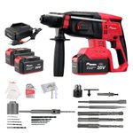 ENON Brushless Cordless 20V Rotary Hammer Drill Machine, 26Mm, 4900Bpm, Reversible, 3 Modes With Drill Bits & Chisel, 21 Pcs Accessories Power Tool Kit, 2X4.0Ah Battery & Charger(Xe-Bl 2026), Red