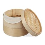 Relaxdays 10027850 Bamboo Steamer Basket, 2 Tiers, for Rice, Dim Sum, Vegetables, Fish, Organic, Asian Cuisine, Ø 20.5cm, Natural, Cotton