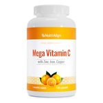 Nutri-Align Mega Vitamin C | 120 High Strength Vitamin C Capsules 1000mg Vit C per Serving - Vitamin C and Zinc, Iron & Copper Supplement | Vitamin C Supplements | Gluten & Sugar Free | Made in the UK