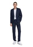 1PA1 Men's 2 Piece 100% Linen Suit Two Buttons Suit Jacket Blazer & Pants Solid Business Wedding Set, Navy, Medium