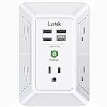 USB Wall Charger，LVETEK Surge Protector 5 Outlet Extender with 4 USB Ports (1 USB C Outlet) 3 Sided 1680J Power Strip Multi Plug Outlets Wall Adapter Spaced for Home Travel Office ETL Listed