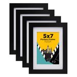 EGOFINE 7x5 Picture Frames Set of 4, Solid Wood Frames with Acrylic Glass, Matted for 4x6/3.5x5 inch, 7x5 Photo Frames for Tabletop and Wall Mounting,17.8 x 12.7cm Small frames for Printing,Black