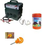 Complete Kit for Electric Fencing: 1 x B12 Dual Power 12 V/220 V Electrifier + 1 x 500 MT 6 Mm2 Wire + 100 Pcs Insulator for Wooden Stakes – Electric Fence for Animals Horses Cows